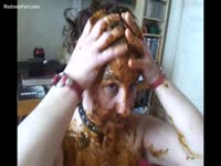 Runny poop slides down this amateur wife's face as she's fed scat and covered in it